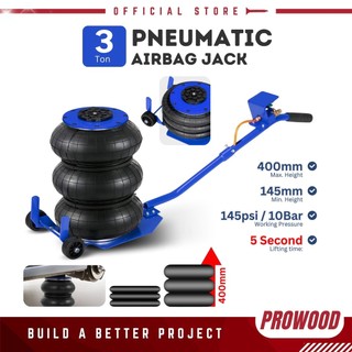 3Ton Pneumatic Airbag Jack Lift Up 5 Second Cars Trucks with Adjustable Long Round Handle Triple Bag Max. Height 400mm