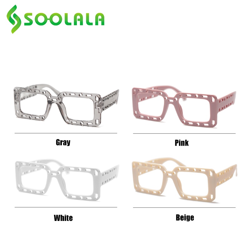 Soolala แว่นตาอ่านหนังสือ ทรงสี่เหลี่ยมผืนผ้า ฉลุลาย ป้องกันแสงสีฟ้า กรอบแว่นอ่านหนังสือ สายตายาว เกรดหญิง ผู้ชาย