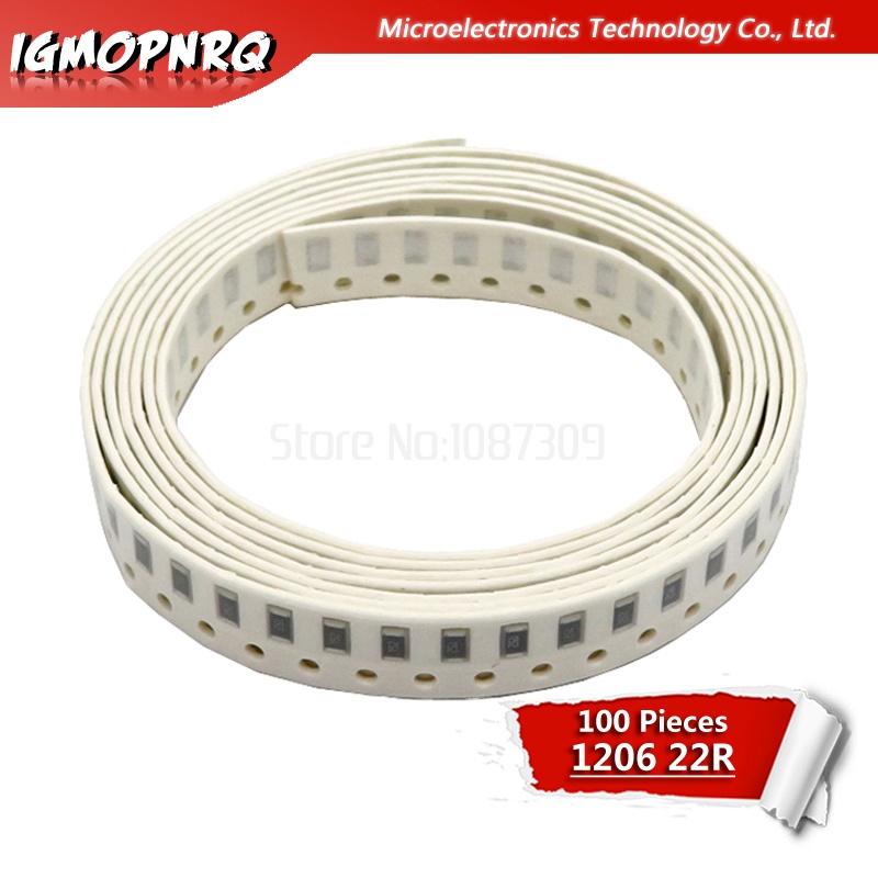 100PCS 1206 SMD Resistor 5% 22 โอห์มตัวต้านทานชิป 0.25W 1/4W 22R ใหม่