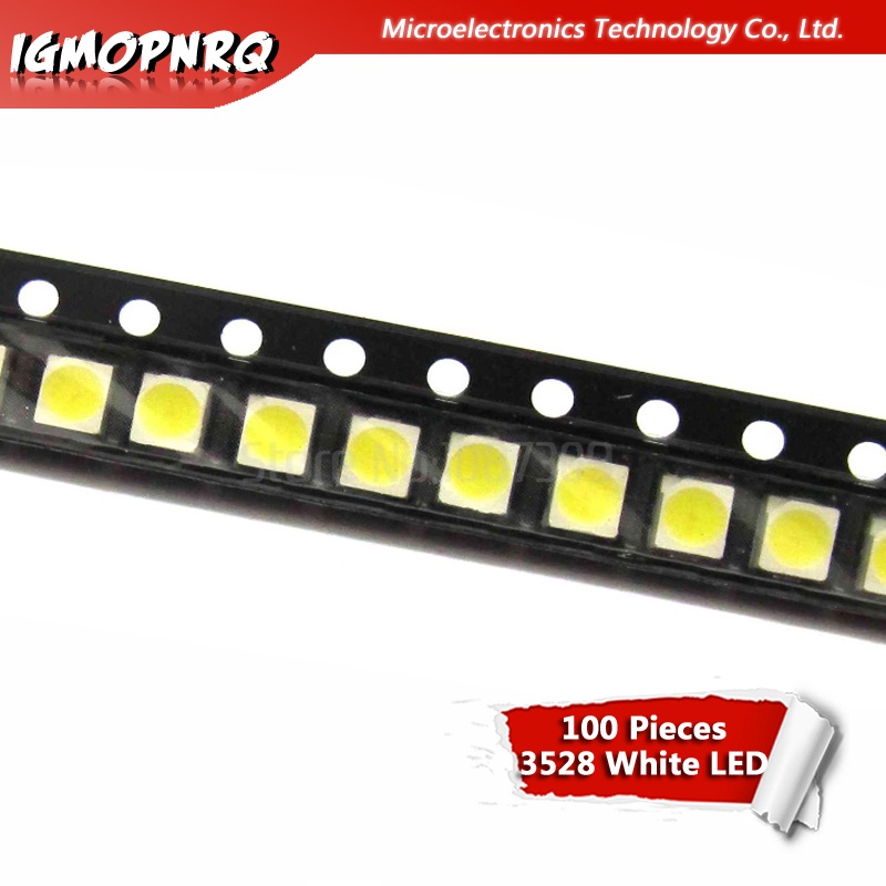 ไดโอดไฟ LED 3528 1210 SMD สีขาว 100 ชิ้น