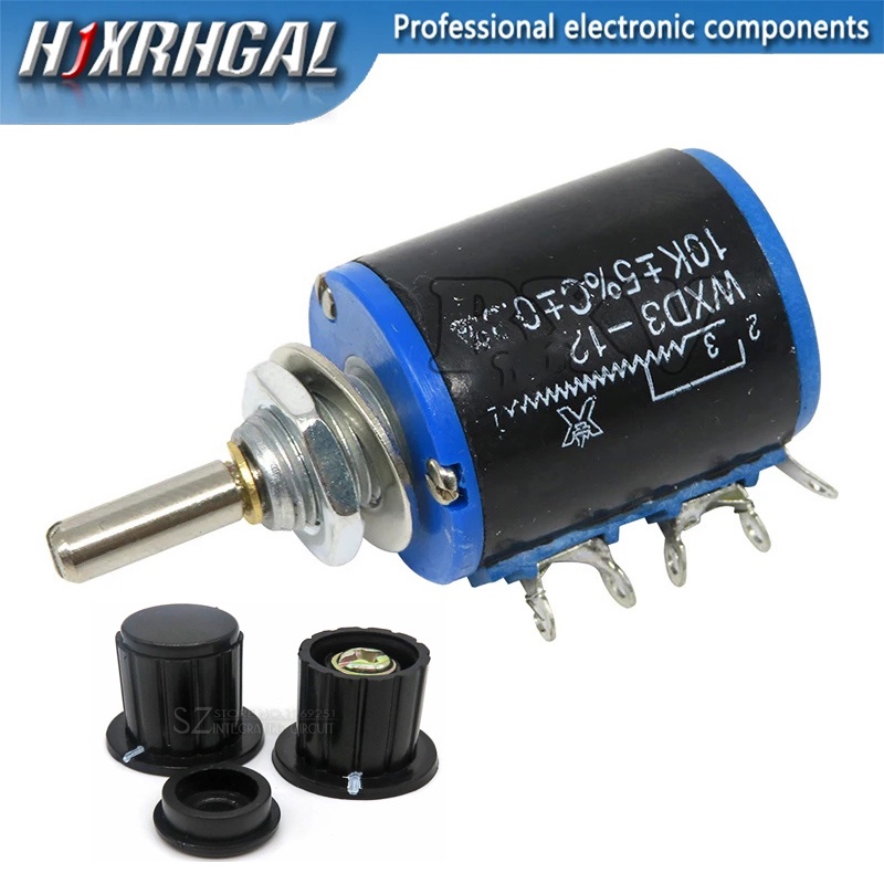 1PCS WXD3-12 100R-47K 100R 200R 470R 1K 3.3K 22K 33K 47K ไขลาน potentiometer พร้อมหมวกสีดํา