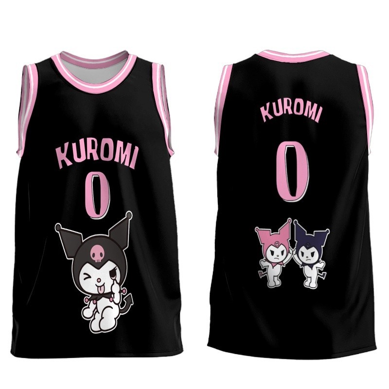 เสื้อกีฬาบาสเก็ตบอล แขนกุด พิมพ์ลาย kuromi 3 มิติ ระบายอากาศได้ดี แฟชั่นฤดูร้อน สําหรับกลางแจ้ง
