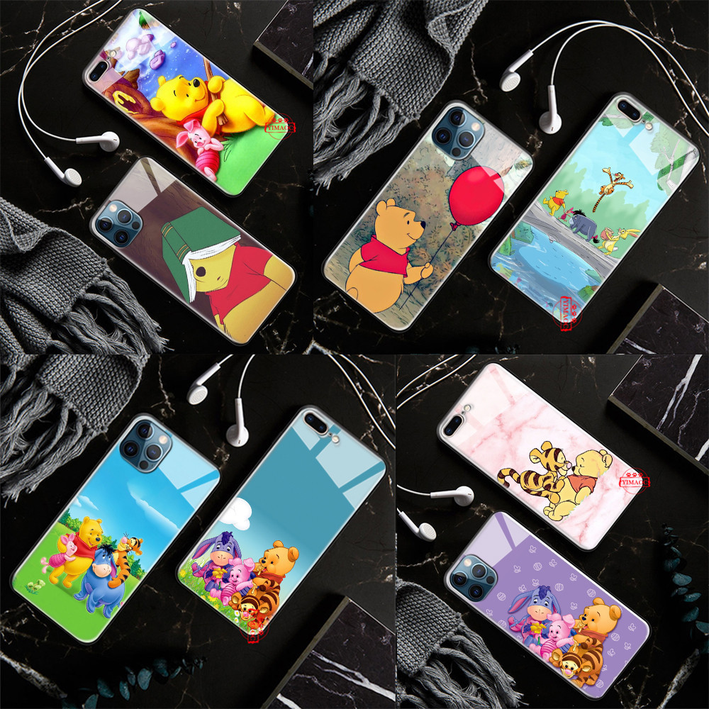 เคสโทรศัพท์มือถือกระจกนิรภัย ลายหมีพูห์ L30 สําหรับ iPhone SE 12 Pro Max 13 Mini