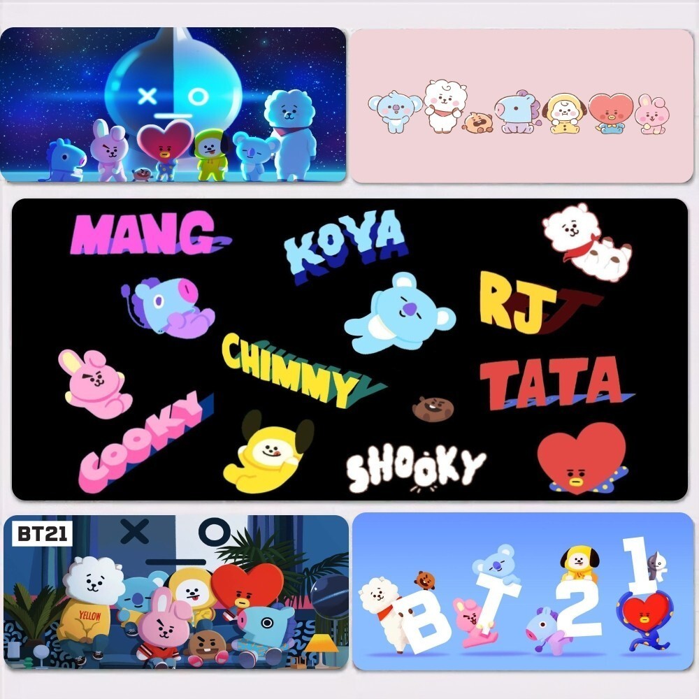 BT21 Kpop น่ารัก Mousepad ขนาดใหญ่สําหรับเล่นเกม Compute Gamer PC คีย์บอร์ดแผ่นรองเม้าส์