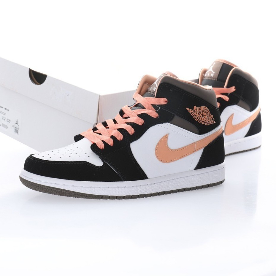 100% Authentic NIKE Wmns Air Jordan 1 Mid SE Peach Mocha Sneakers Shoes For Men &amp; Women