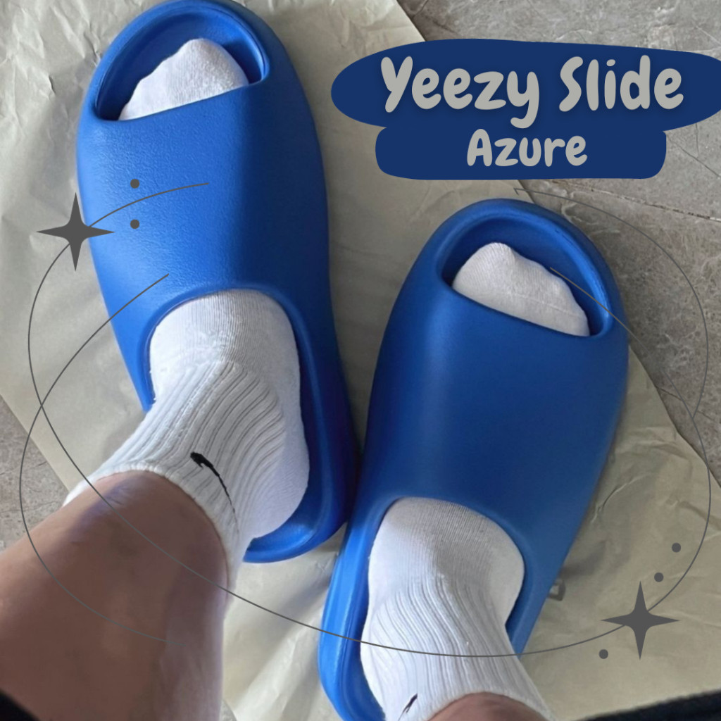 ♞,♘,♙Yeezy Slide Azure สีน้ำเงิน ของแท้100% สี Azure พร้อมส่ง vfd