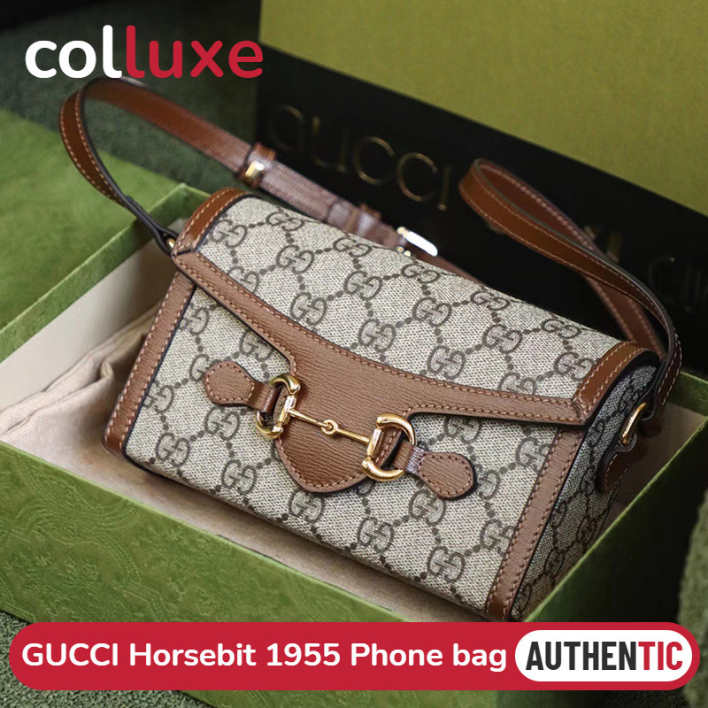 ♞กุชชี่ Gucci Horsebit 1955 mini bag Phone Bag ผู้หญิง/กระเป๋าสะพายไหล่