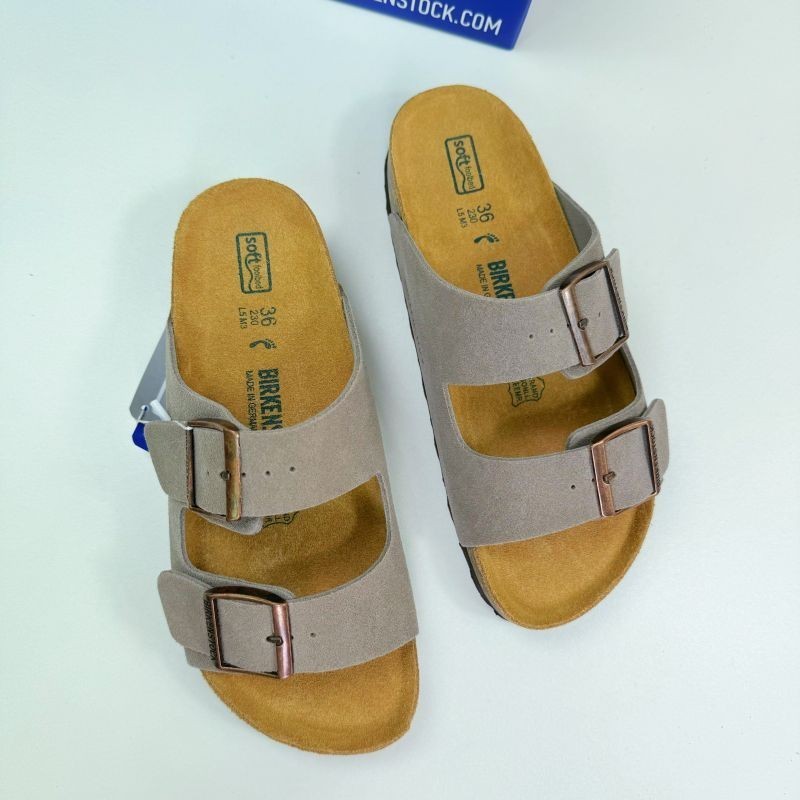 ♞,♘,♙Birkenstock รองเท้า Cork Sole รองเท้าแตะผู้ชายผู้หญิงสไตล์เดียวกัน Frosted ของแท้หนัง Double-B