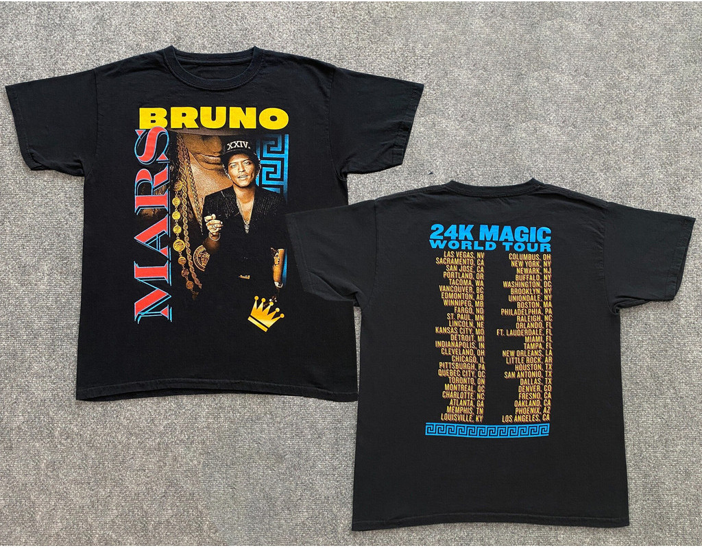 เสื้อยืด พิมพ์ลาย Bruno Mars Tour 2023 Merch 24K Magic สําหรับผู้ชาย