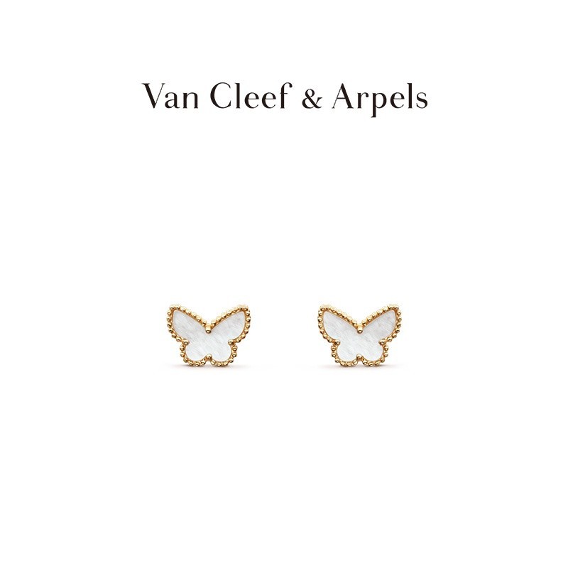 [รวมบรรจุภัณฑ์] Van Cleef &amp; Arpels Vca ต่างหูทอง 18K รูปผีเสื้อ ประดับไข่มุก