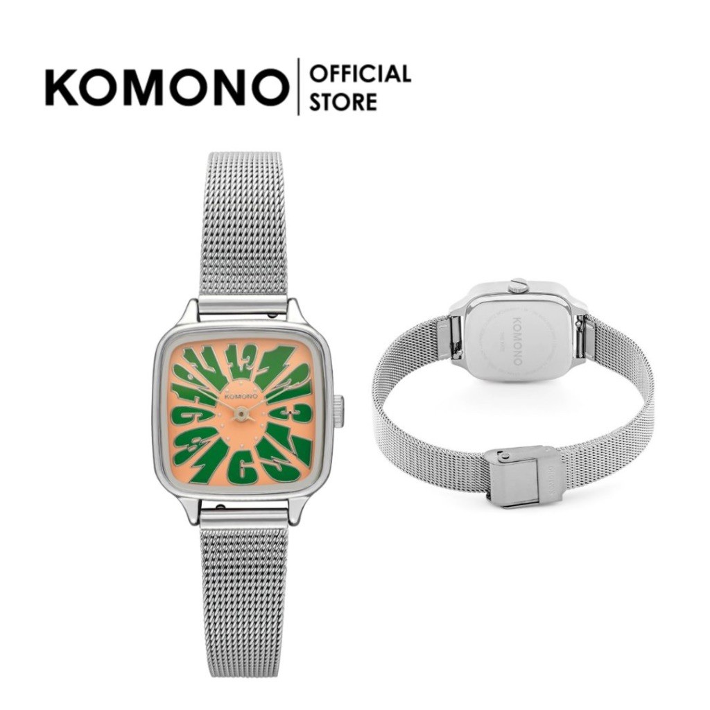 KOMONO Kate Flower Royale Silver Blush Forest นาฬิกาผู้หญิง โลหะ หน้าปัดสี่เหลี่ยม นาฬิกาทำงาน/แฟชั