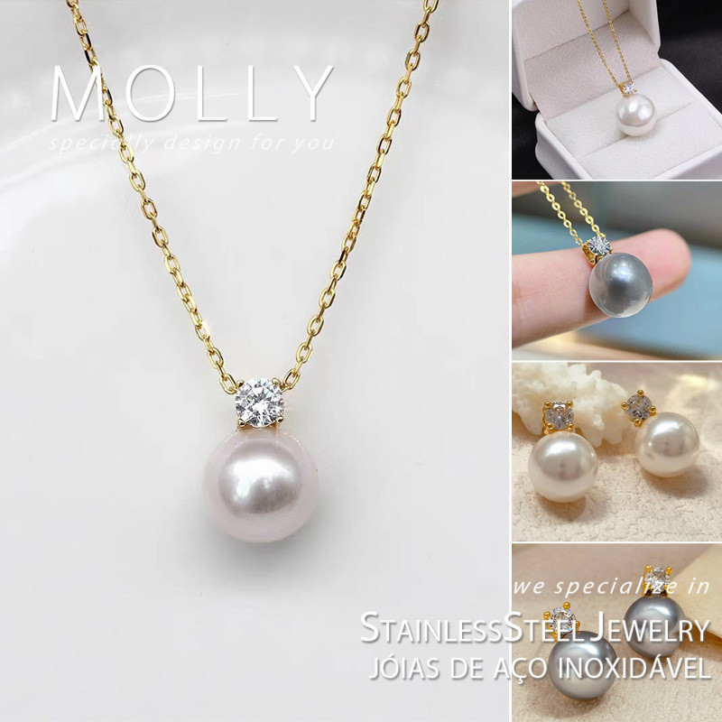 สร้อยคอเพชรมุกสแตนเลสสําหรับผู้หญิง Non Tarnish Gold Plated Hypoallergenic Minimalist สร้อยคอ