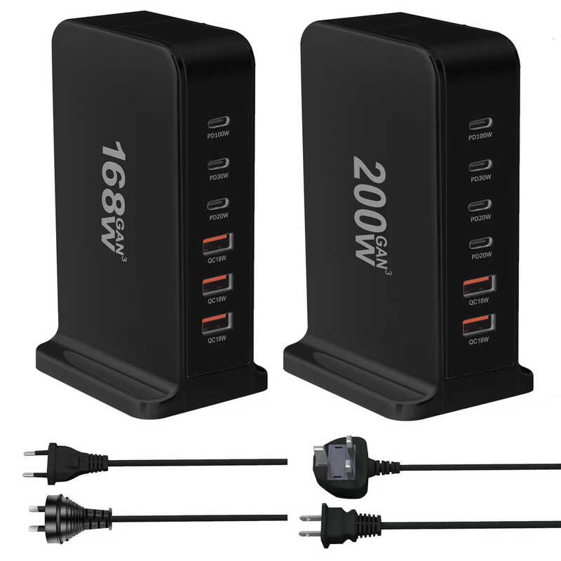 ❥ Oulx 200W 168W เดสก์ท็อป Gan Quick PD ที่ชาร์จ6พอร์ต USB Type C US EU