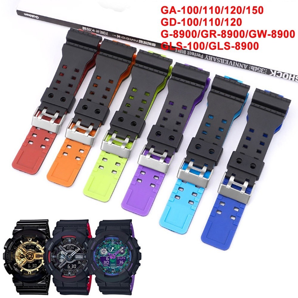 สายนาฬิกาข้อมือซิลิโคนเรซิ่น 16 มม. สองสี สําหรับ Casio G-Shock GA-100 110 120 140 150 300 400 700