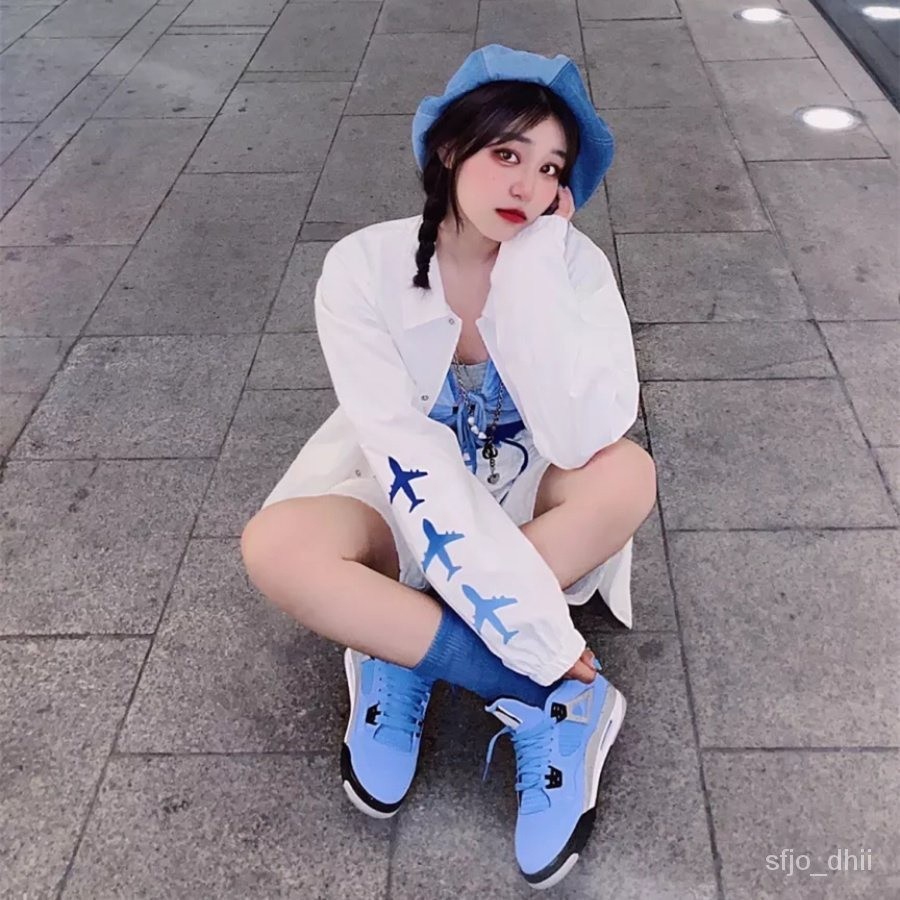♞,♘Air Jordan 4 Tour สีเหลืองสีเหลือง University Blue Goddess of lightning AJ4 บาสเก็ตบอลผู้ชายและผ