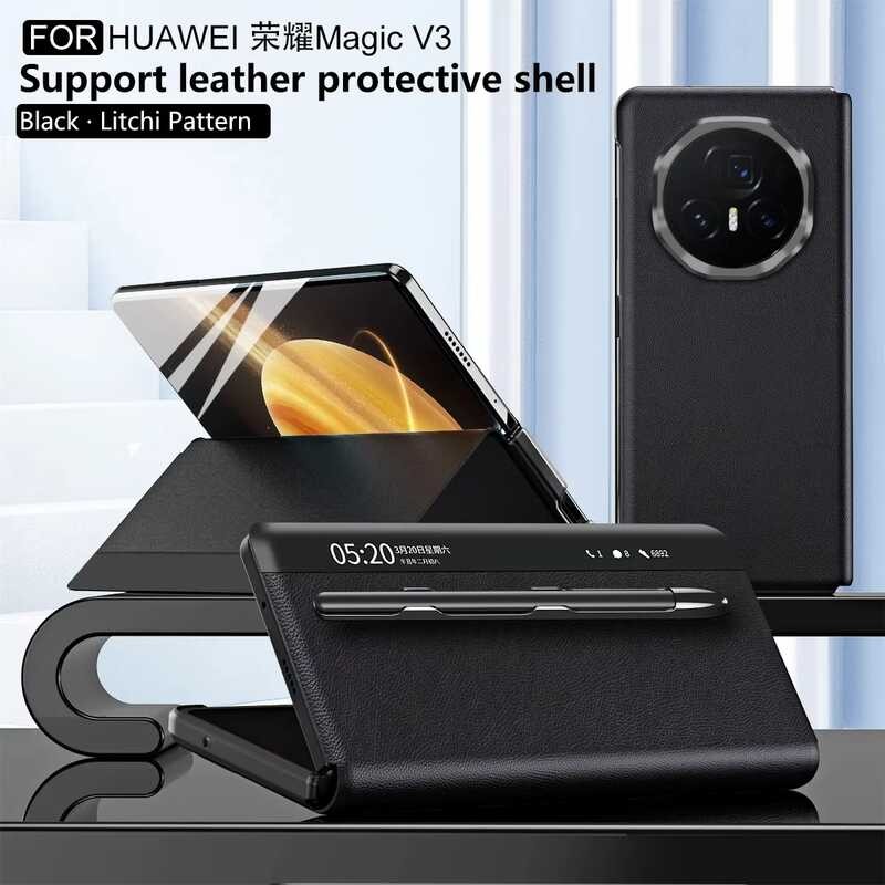 ❥ สําหรับ V3 หรูหราหนังปากกาผิวสําหรับ Honor Magic V 3 กัน