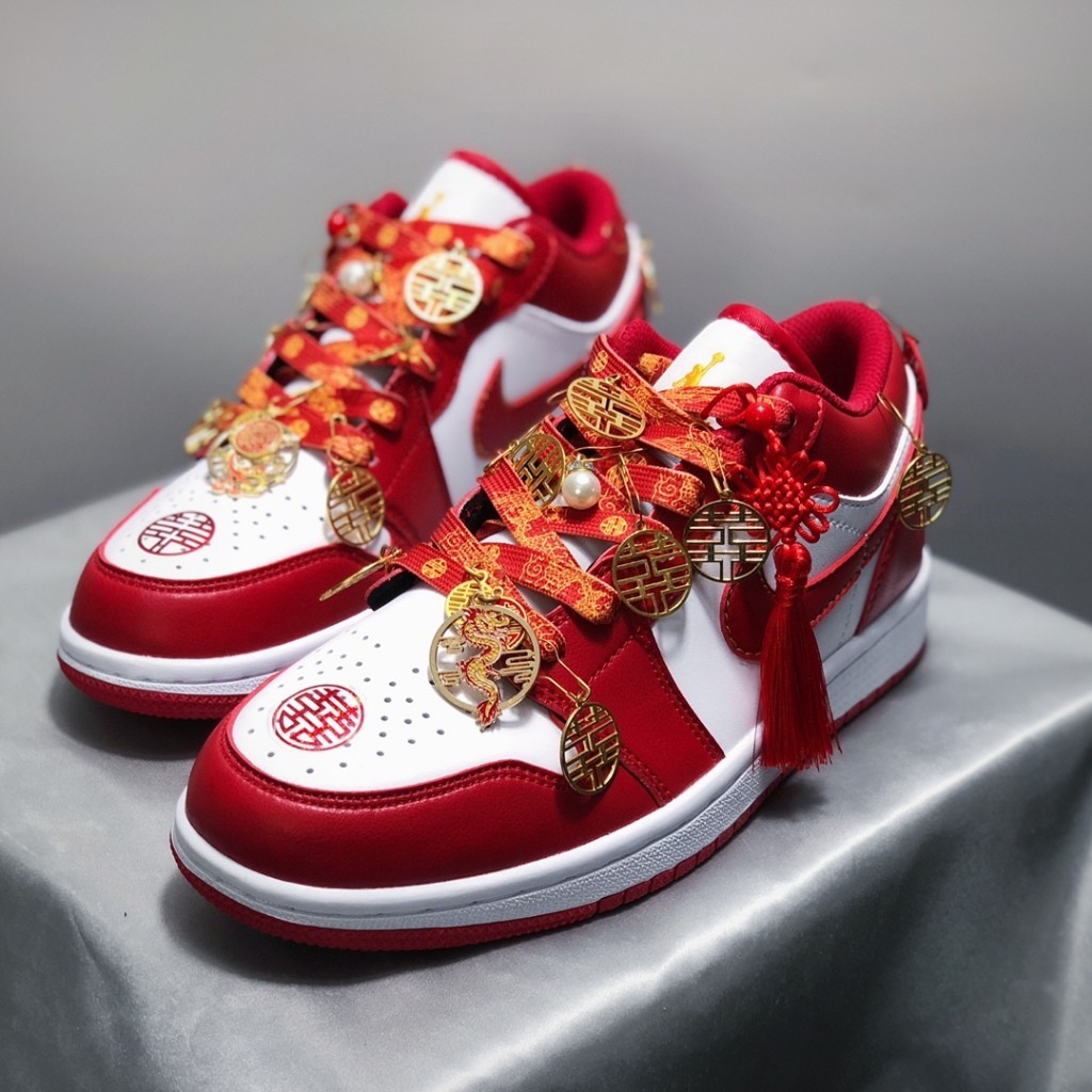 Nike Air Jordan 1 "囍" University Red Low Cut Basketball Shoes Casual Sneakers for Women&amp;Men