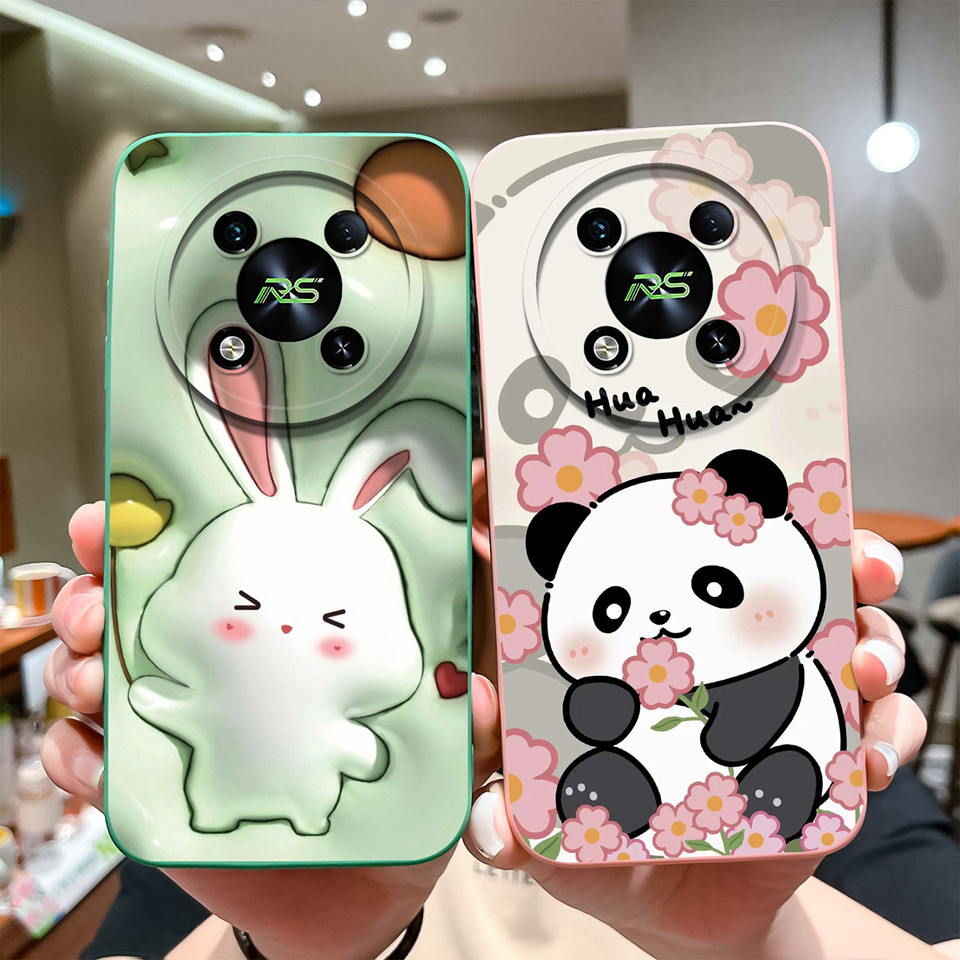 สําหรับ Itel RS4 กรณีกระต่ายน่ารัก Panda Square Antipaste กันกระแทก Anti-drop กล้องป้องกันทนทานซิลิโ