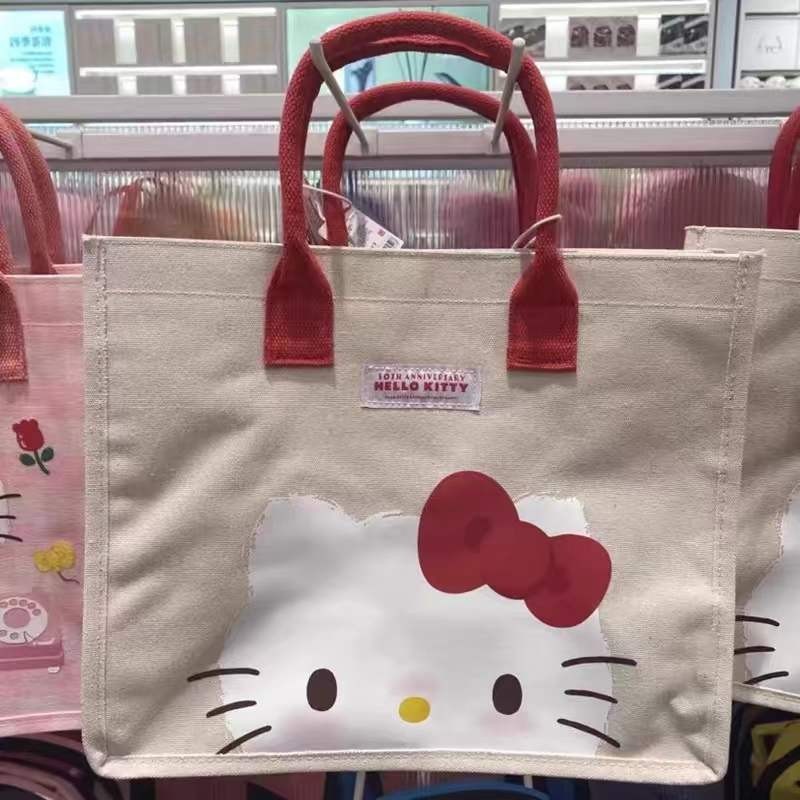 ღ-ღSanrio Hello Kitty New Cartoon Handbag Canvas Print Hello Kitty Womens Shopping Bag