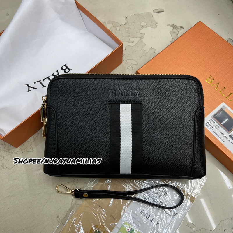 กระเป๋าคลัทช์ หนังวัวแท้ นําเข้าจากบัลเล่ต์ สําหรับผู้ชาย มี 2 ชิ้น Bally กระเป๋าถือ สําหรับผู้ชาย