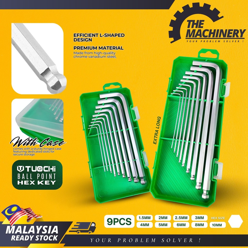 9PCS TUOCHI Ball Point Hex Key พร้อมกรณี 1.5 / 2 / 2.5 / 3 / 4 / 5 / 6 / 8 / 10 มม.ประแจประแจประแจยา