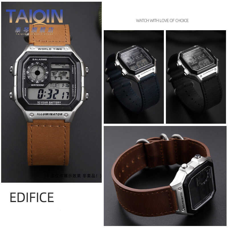 ❤️ สายนาฬิกาหนังวินเทจสำหรับ 3299 Ae-1200 Ae-1300 Sgw-300 Ae-1500/40