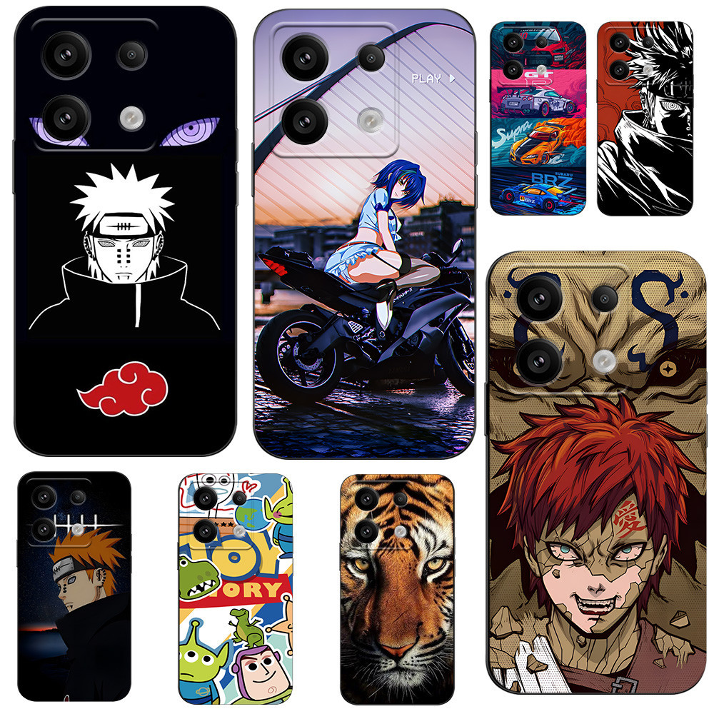 เคสสําหรับ POCO M6 PRO Silicon โทรศัพท์ฝาหลังสีดํา tpu กรณีอะนิเมะสาวรถเสือการ์ตูนน่ารัก