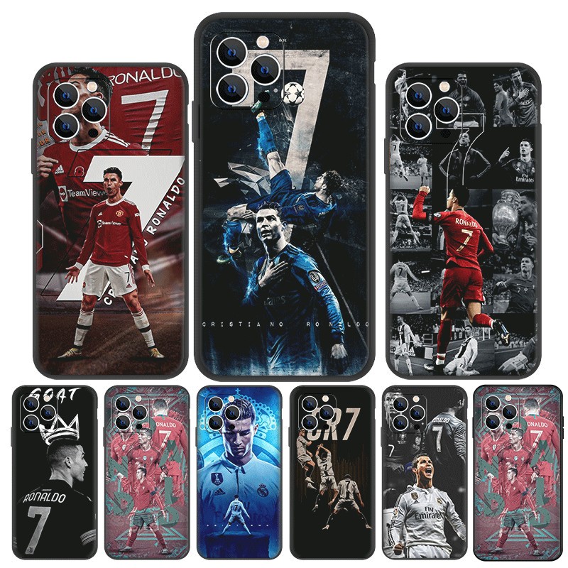 เคสโทรศัพท์มือถือ TPU ลาย Cristiano Ronaldo CR7 สีดํา สําหรับ iPhone XR XS Max 11 11 Pro 11 Pro Max 12
