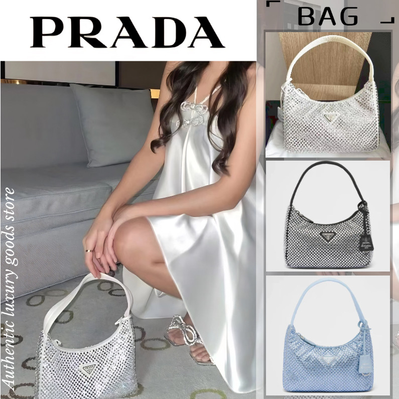 PRADA  ปราด้า  Prada Re-Edition Crystal Hobo Underarm Bag/กระเป๋าผู้หญิง/กระเป๋าสะพายข้าง
