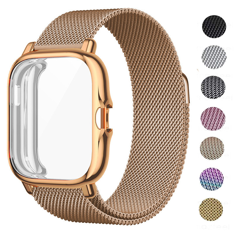 2in1 สายนาฬิกาข้อมือโลหะ แม่เหล็ก และเคสป้องกัน สําหรับ Amazfit GTS 4 3 2 mini Amazfit Bip 5 Bip3 S U Pro