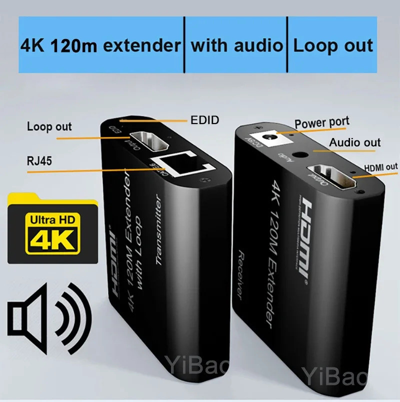 4K HDMI Extender 120M วนซ้ําเสียง Vs 1080 P 60 M Extender Over Single CAT5e/6 RJ45 สาย LAN EDID สําห