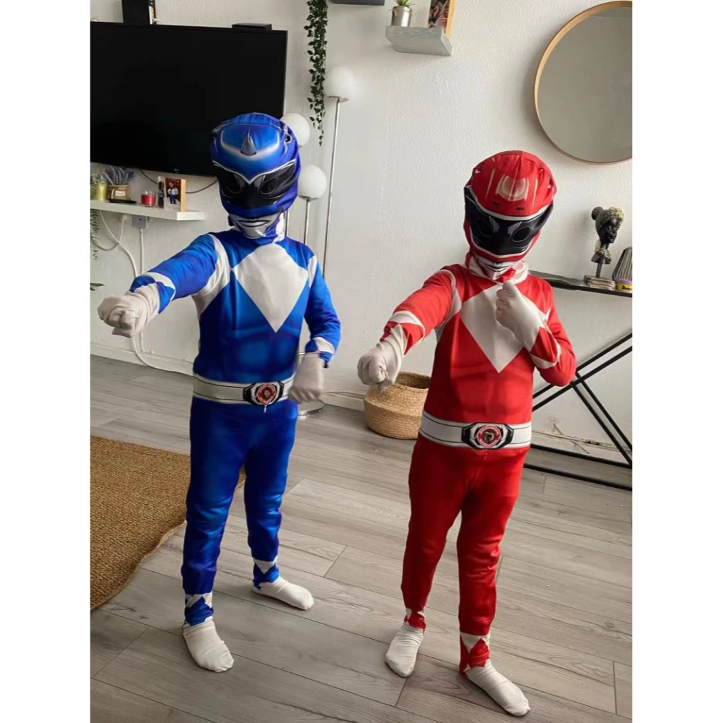 Power Rangers เครื่องแต่งกายเด็กผู้ใหญ่คอสเพลย์ชุดแฟนซีปาร์ตี้ Jumpsuit Superhero thumbnail 6