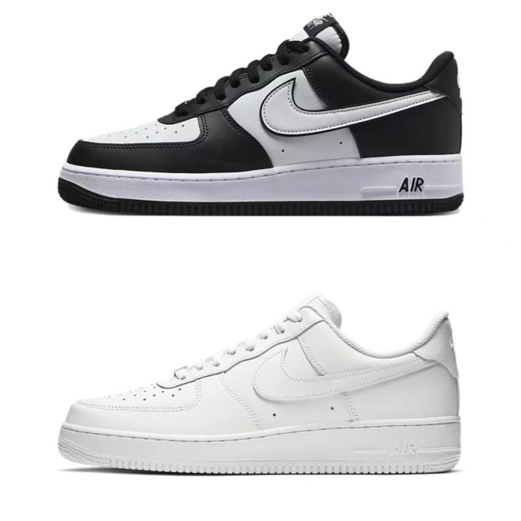 ♞,♘Nike Air Force 1 Low "Panda"Nike Air Force 1 Low 07 Triple White รองเท้าผ้าใบกันลื่นสีขาวและสีดำ