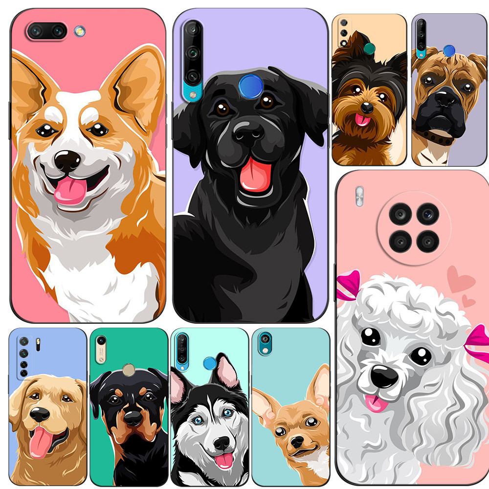 เคสโทรศัพท์มือถือ ซิลิโคนนิ่ม Tpu ลายสุนัขน่ารัก สีดํา สําหรับ Huawei P40 Lite 5G 4G E P smart 2020 NOVA 6SE 7SE