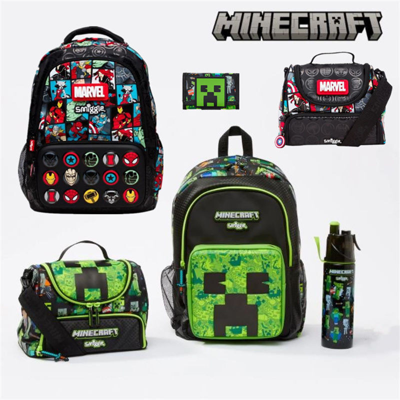 Smiggle Minecraft Co-Branded Marvel Boy Superhero ชุดกระเป๋านักเรียน กระเป๋าดินสอ เครื่องเขียน ของขวัญ