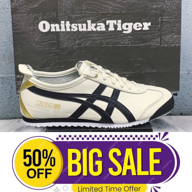 Onitsuka Tiger Mexico 66 รองเท้าผ้าใบ สีขาว สีดํา สีทอง