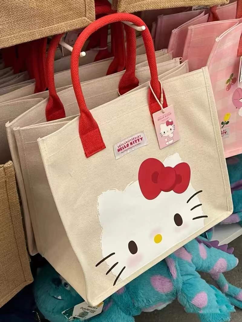 ღ-ღSanrio Hello Kitty New Cartoon Handbag Canvas Print Hello Kitty Womens Shopping Bag - รูปที่ 3