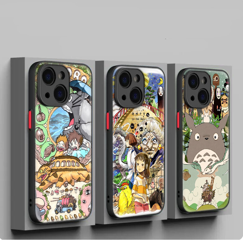 เคสโทรศัพท์มือถือนิ่ม ป้องกันเลนส์ ลายอนิเมะ Totoro Spirited Away Ghibli สําหรับ iPhone 12 13 Plus 14 15 Pro Max 66TP