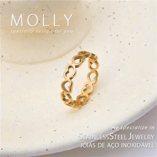 แหวนหัวใจกลวงสแตนเลสสําหรับผู้หญิงไม่ซีดจางชุบทองไม่ขัดมัน ไ…