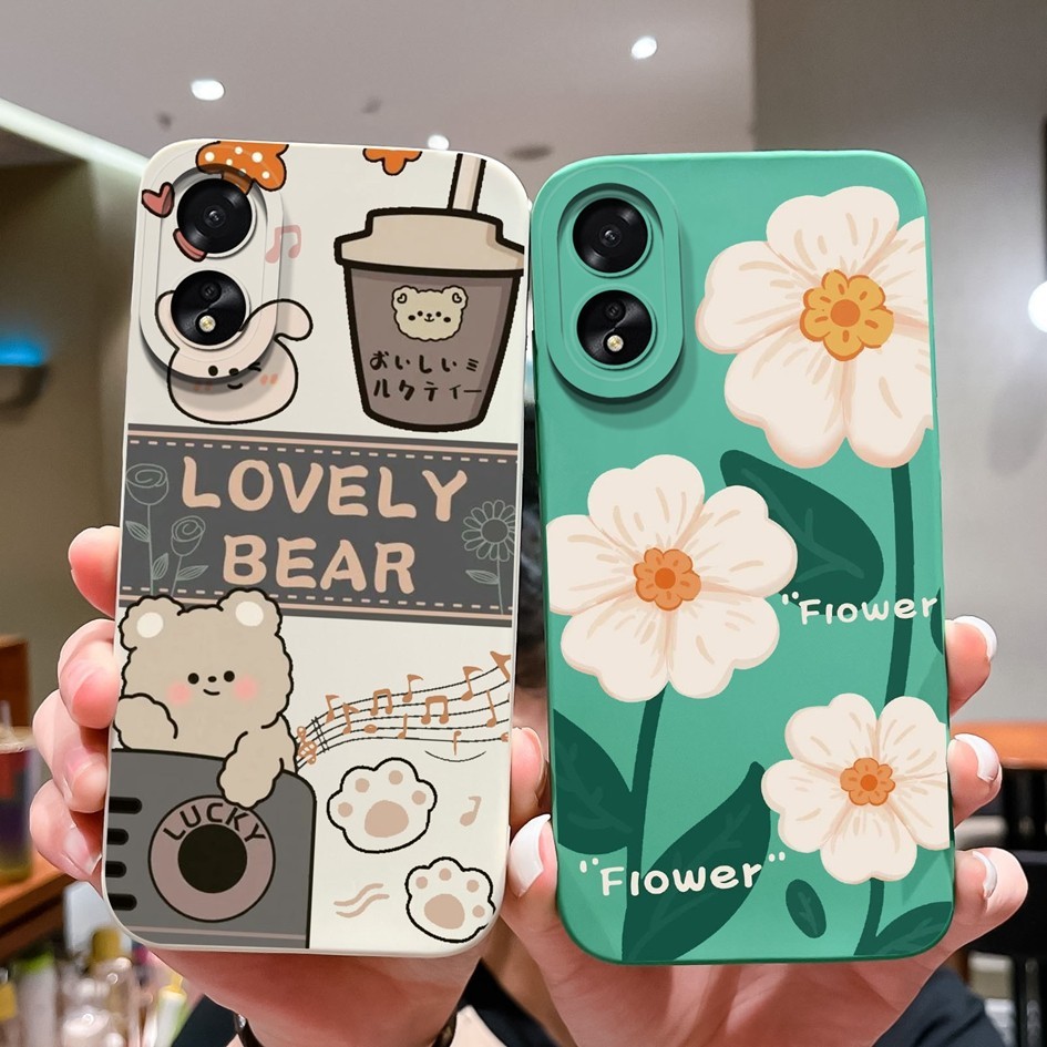 เคสโทรศัพท ์ สําหรับOppo A18 A38 4Gปลอกหมีน ่ ารักกันกระแทกMatteสแควร ์ ซิลิโคนเหลวปกหลังนุ ่ มTPUแฟชั ่ นดอกไม ้ สําหรับOppoA18 A 38 4Gกันชนเชลล ์