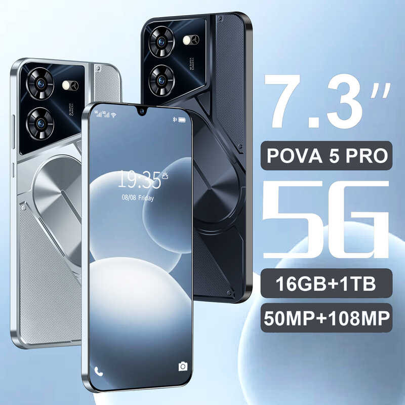 Pova หน้าจอ7.3Hd 5 Pro 16Gb + 1Tb 6800Mah แอนดรอยด์14 Celulare คู่ซิมปลดล็อคใบหน้า5g แท็บเล็ตโทรได้มือถือของแท้