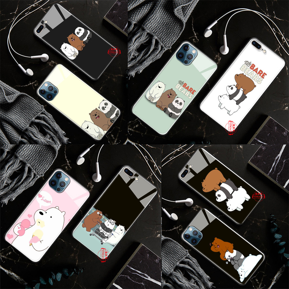 เคสโทรศัพท์มือถือกระจกนิรภัย ลายการ์ตูน we bear bears L27 สําหรับ iPhone 14 15 Pro Max