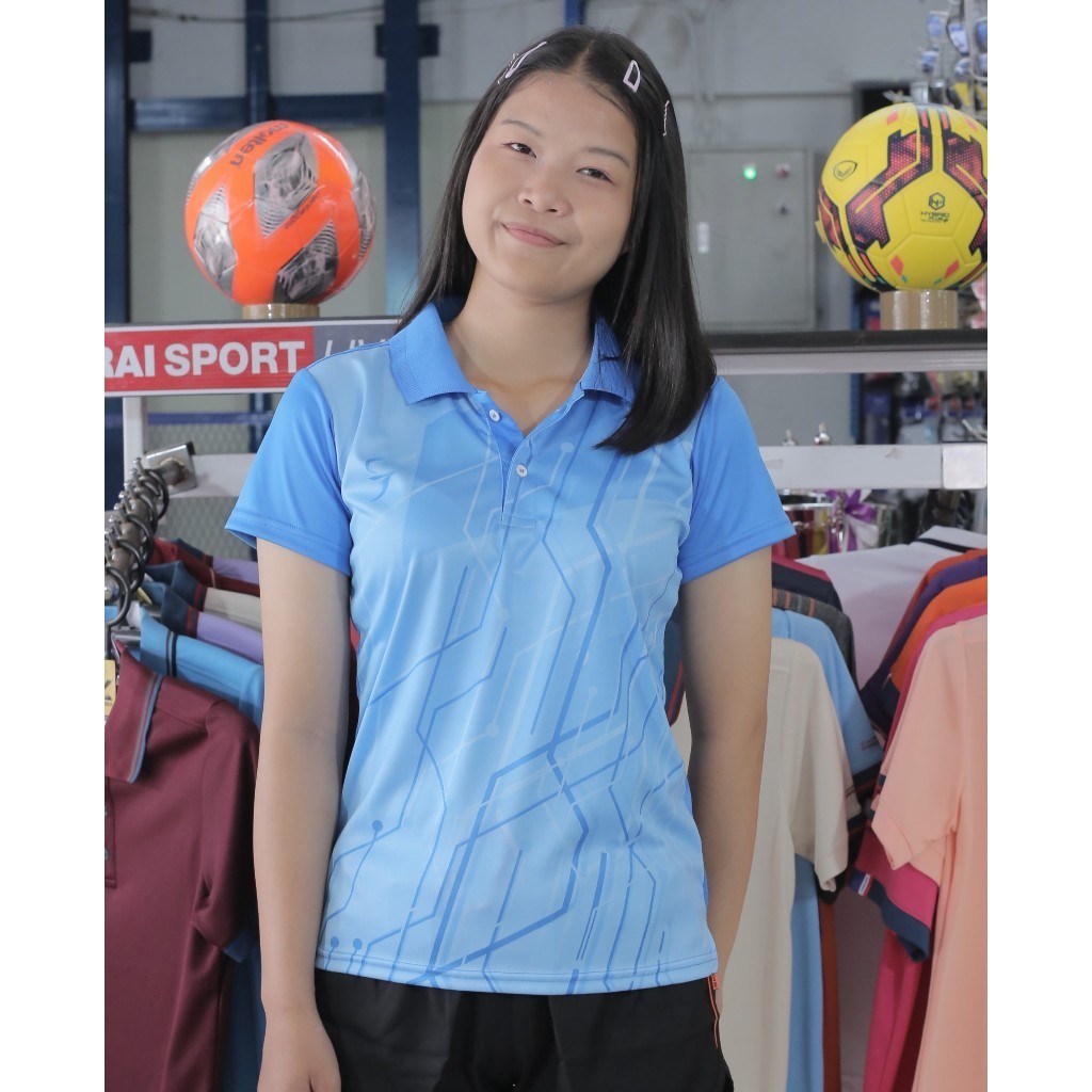 ***โล๊ะสต๊อก ** เสื้อคอปกหญิง SA303 เสื้อกีฬาหญิง ทรงเข้ารูป แนะนำให้เผื่อไซด์ SPORT DAY ผ้าไมโครพิมพ์ลาย ทรงสวย