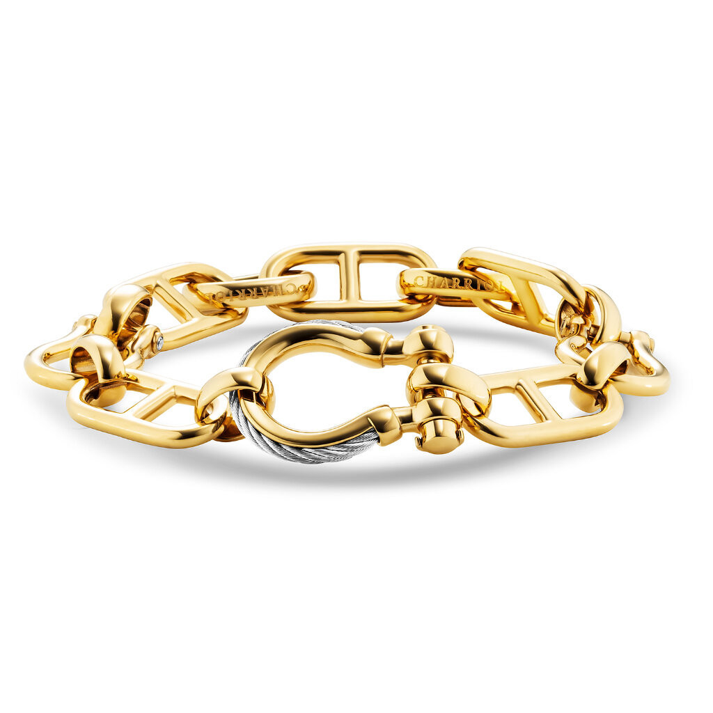 CHARRIOL กำไลข้อมือ 06-104-1272-0 Bracelet - 5 CZ Stones - Steel Yellow PVD