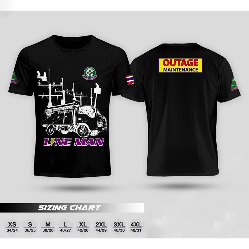เสื้อยืดไฟฟ้า OUTAGE **สีดำ แขนสั้น S - M** เสื้อยืดพิมพ์ลาย2ด้าน