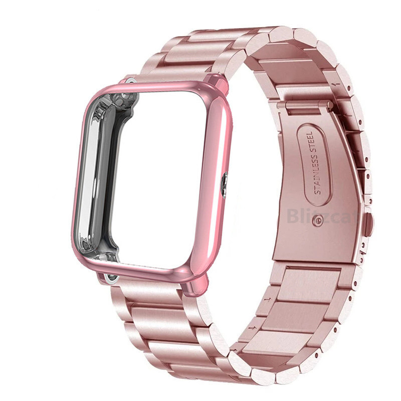 สายนาฬิกาข้อมือ สเตนเลส โลหะ พร้อมเคสป้องกันหน้าจอ สําหรับ Amazfit Bip 5 3 S U Pro Lite Amazfit GTS4 3 2e Mini