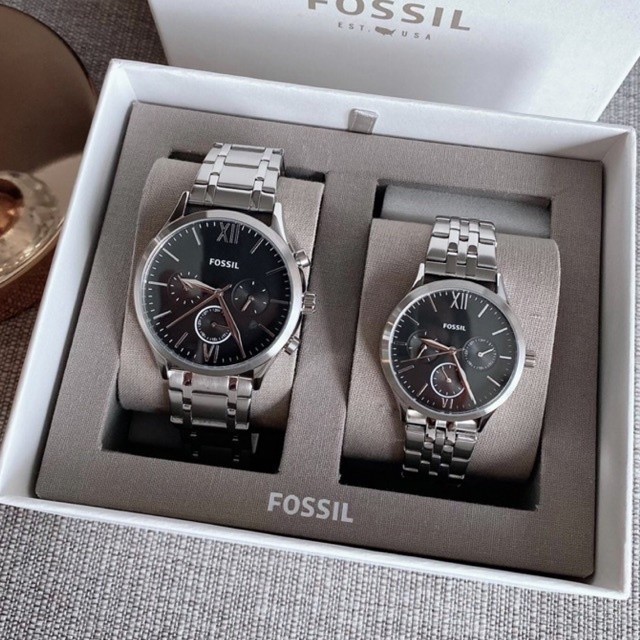 ♞,♘,♙FOSSIL HIS AND HER FENMORE MIDSIZE MULTIFUNCTION STAINLESS STEEL WATCH BQ2469SET