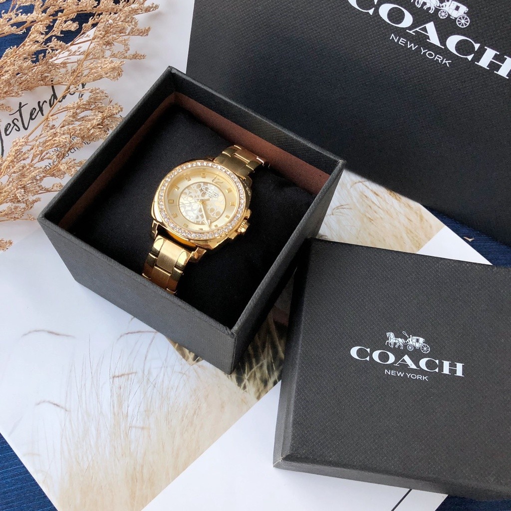 ♞,♘,♙Coach Women's Mini Boyfriend Gold Crystal Glitz Watch 14501700 14501701 14501699 34mm