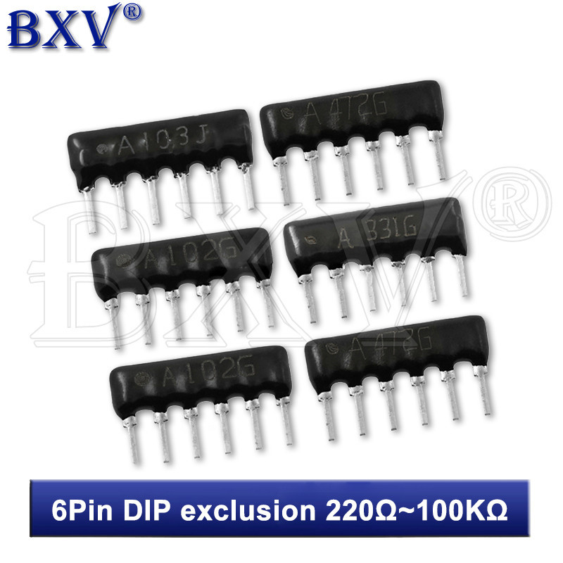 10PCS DIP 6Pin Exclusion Network Resistor Array 220 330 470 510 560 1K 1.5K 2K 2.2K 3K 3.3K 4.7K 5.1