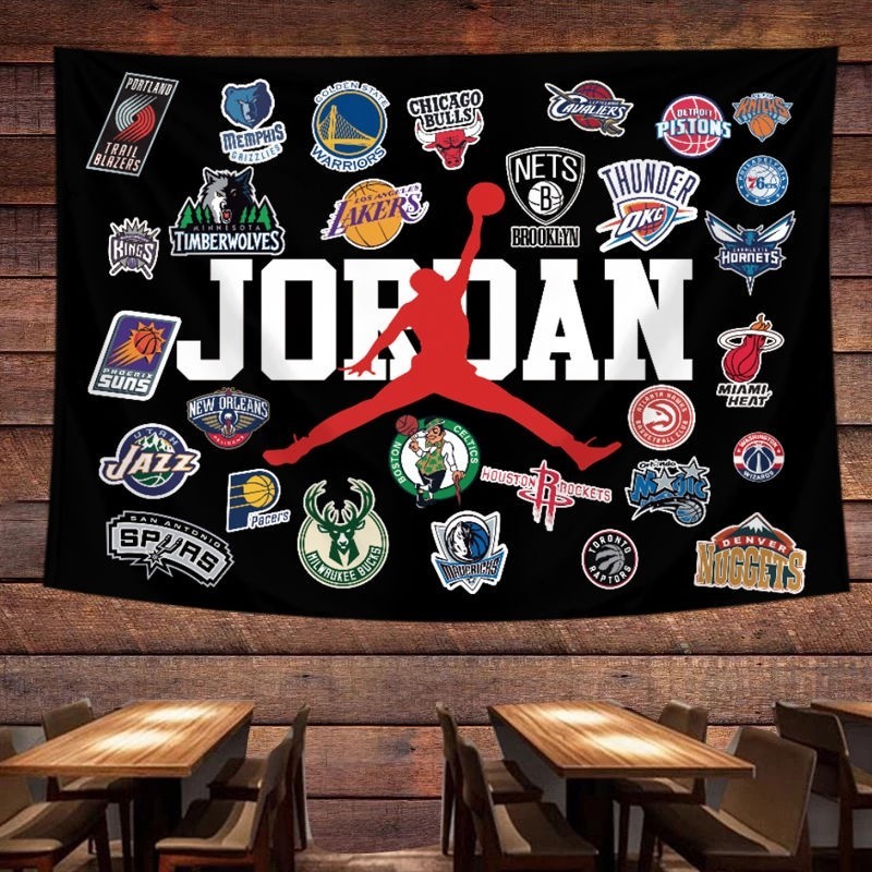 ผ้าฟาบริค ผ้าแฟลนเนล ลายโลโก้ NBA Jordan Lakers กันไฟ สําหรับแขวนตกแต่งผนังห้อง